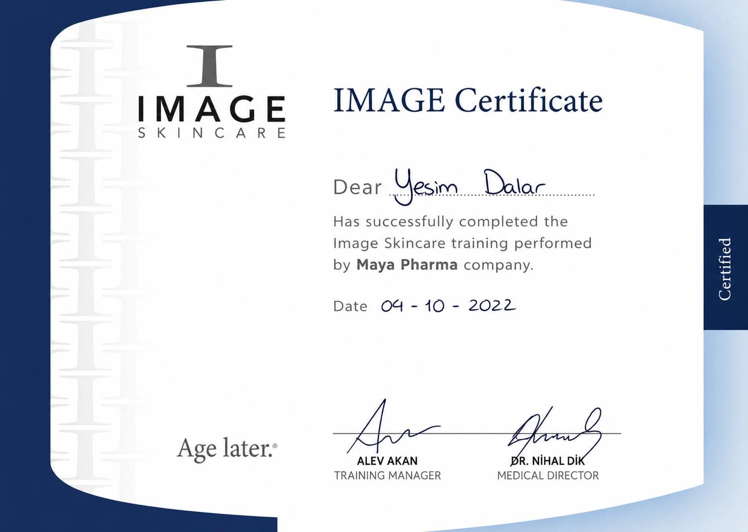 IMAGE Skincare training certificaat