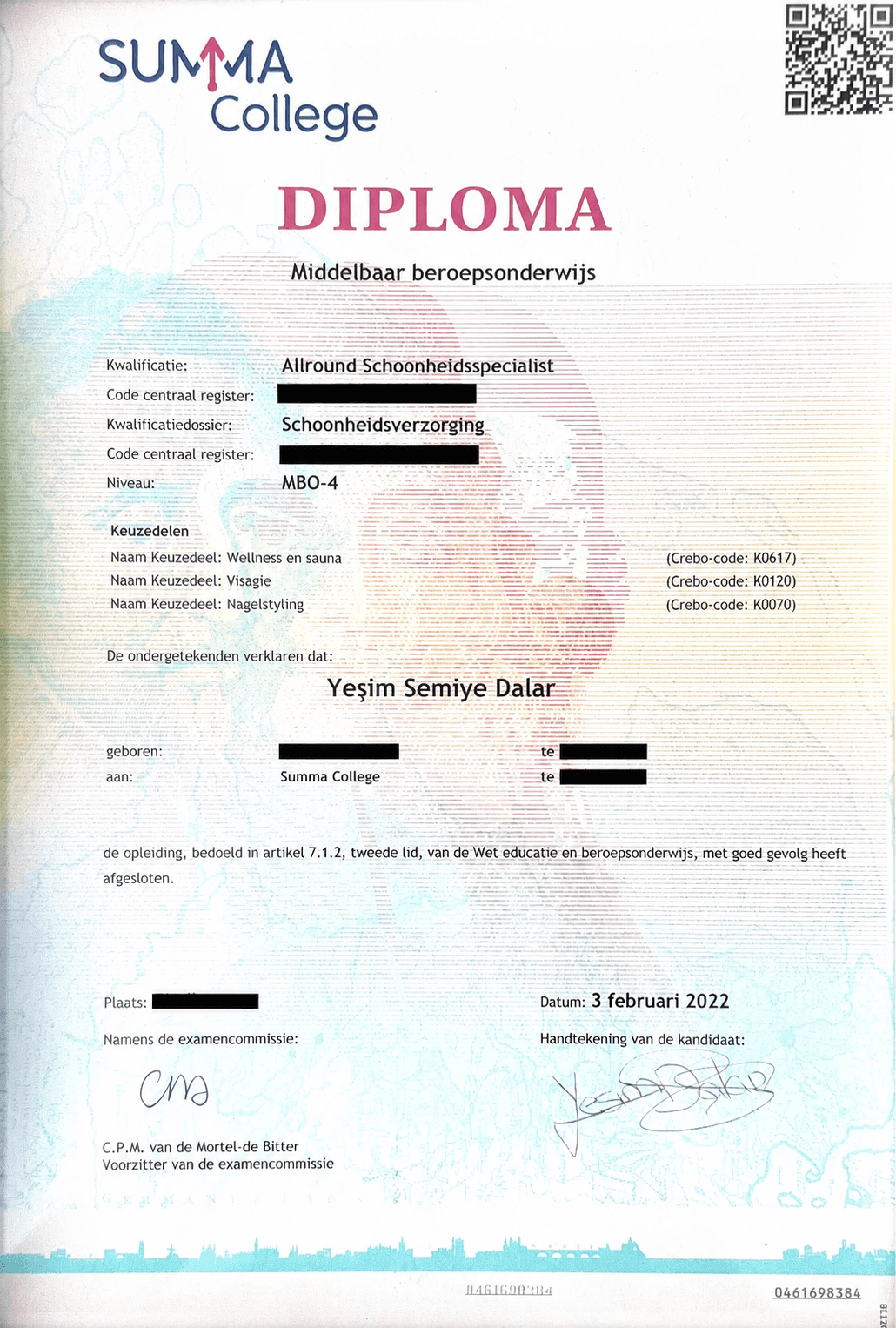Allround Schoonheidsspecialist certificaat